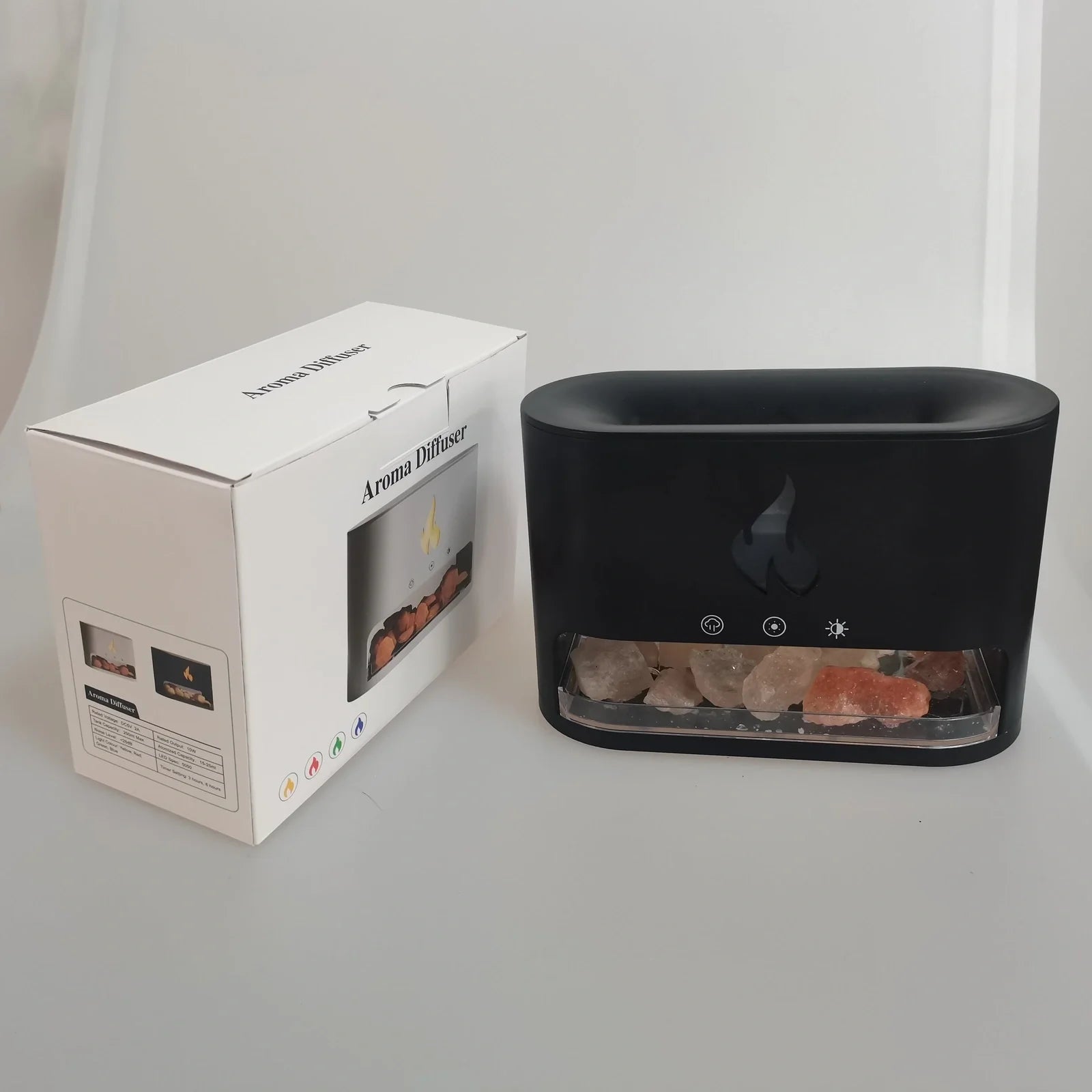 Black Crystal 2-in-1 Himalayan salt lamp and essential oil diffuser measuring 19x8x12cm with water tank