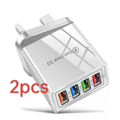Four-port USB mobile phone charging head with luminous indicator in multiple colour options