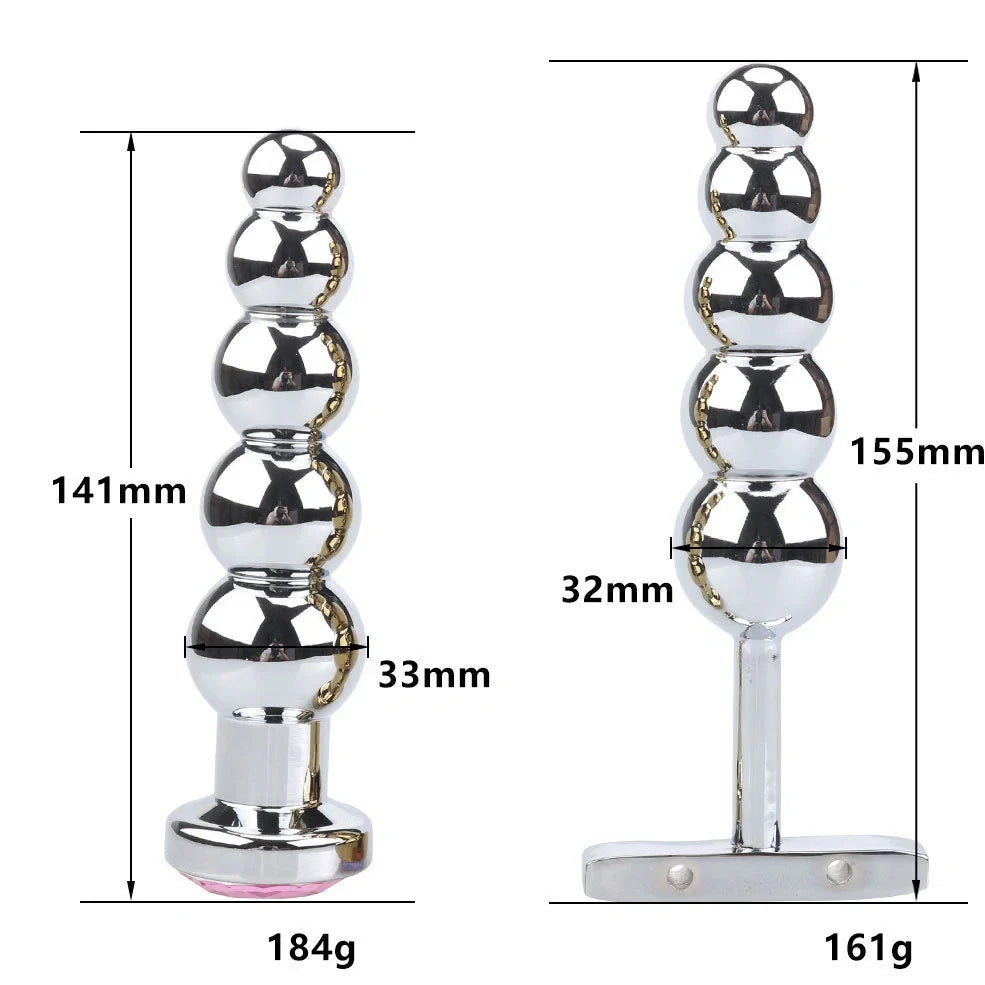 Gold metal anal beads toy size A 141mm length 33mm diameter for adult use