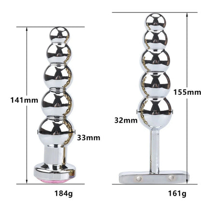 Gold metal anal beads toy size A 141mm length 33mm diameter for adult use