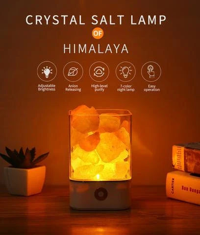 Himalayan Salt Lamp with Adjustable Color Changing LED Lighting for Air Purification and Relaxing Ambiance