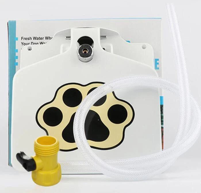 Automatic Dog Water Fountain with paw-activated water dispenser in a backyard setting