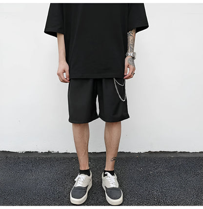 Black cotton trouser chain suit shorts with chain detail, available in sizes S M L XL