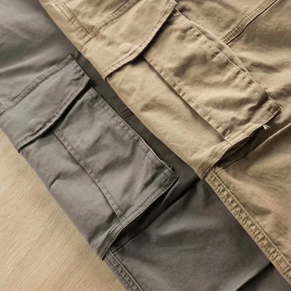 Men's multi-pocket labour protection trousers in solid colour with cropped length design
