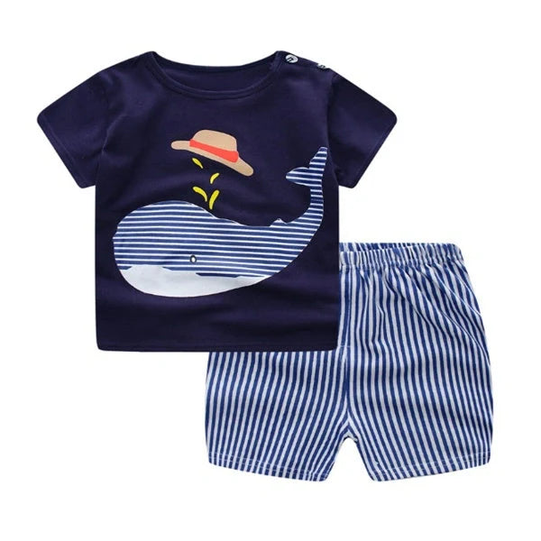 Cotton cartoon baby clothing sets for boys and girls with playful patterns
