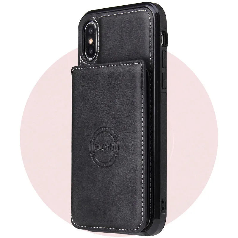 Card wallet leather case for iPhone 11 in multiple colours showing card slot and slim design