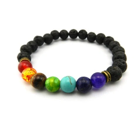 Agate molten rock 8mm energy chakra bracelet with colourful beads and alloy accents