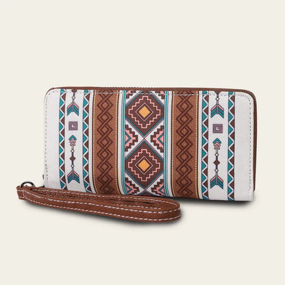 Canvas RFID blocking wallet with striped bohemian design in 20x10x2cm size