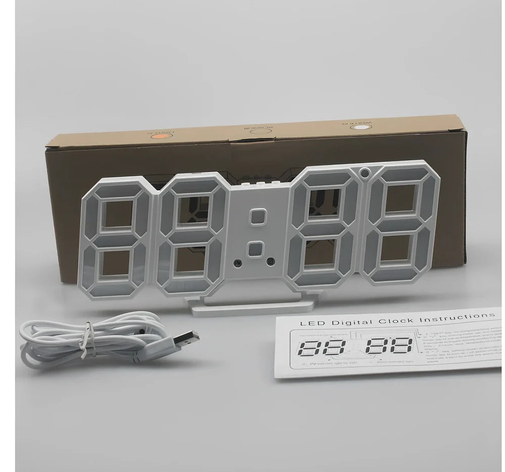 3D LED wall digital clock showing time, date and temperature with multiple colour options