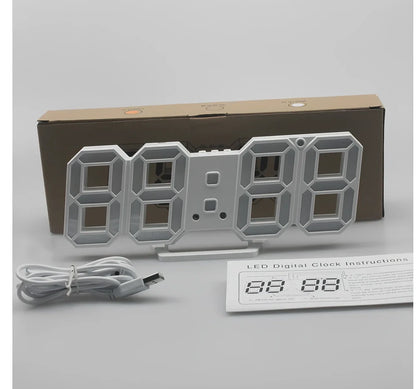 3D LED wall digital clock showing time, date and temperature with multiple colour options