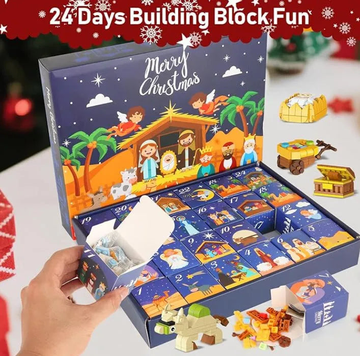 Children's Christmas countdown calendar blind box building block set in a colour box, plastic toy for ages 4-6, ST22 and ST27 options