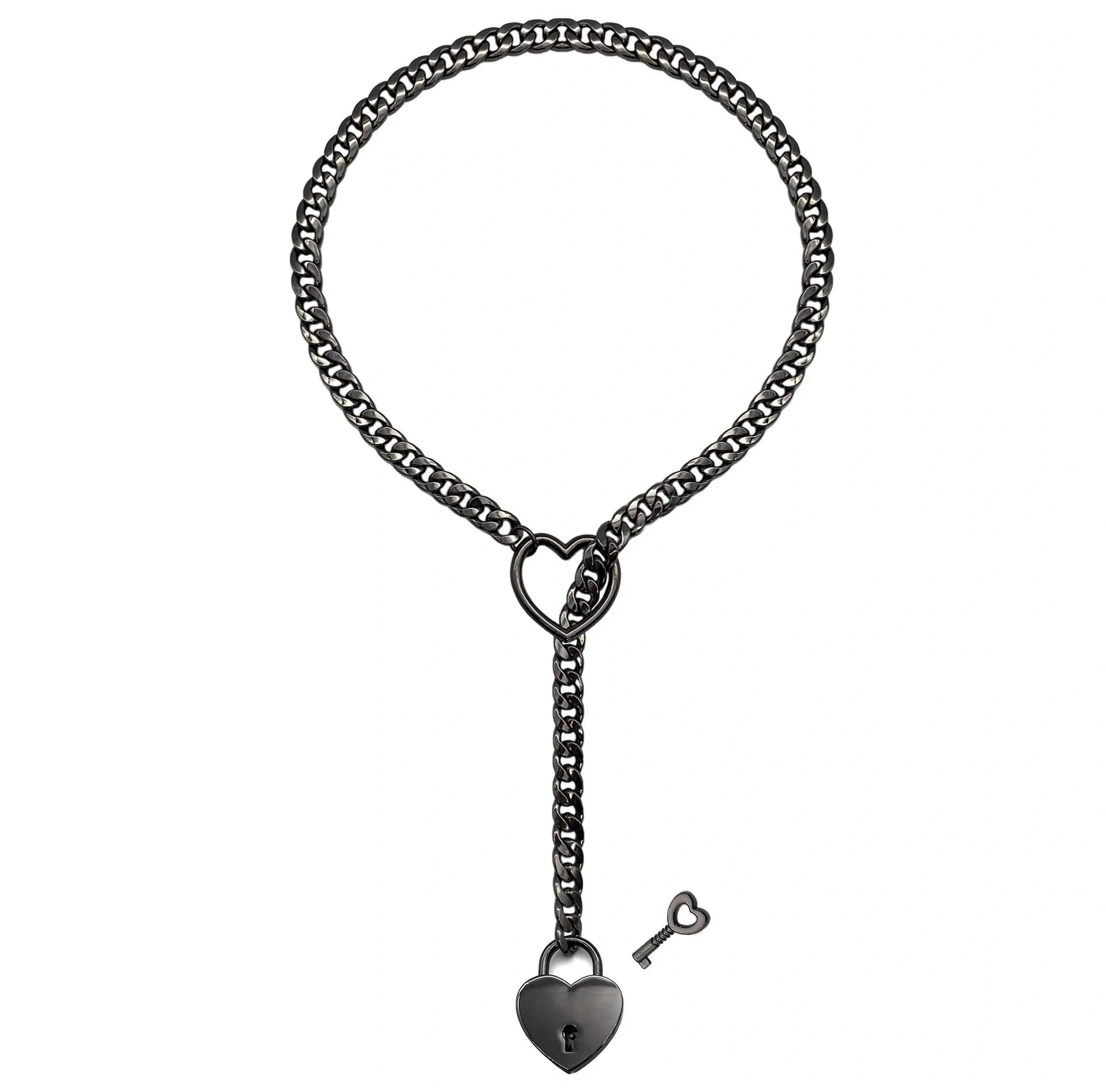 Adjustable heart-shaped O-ring slip chain necklace in alloy