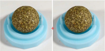 Self-adhesive rotated catnip lick ball for cats, natural play stimulation