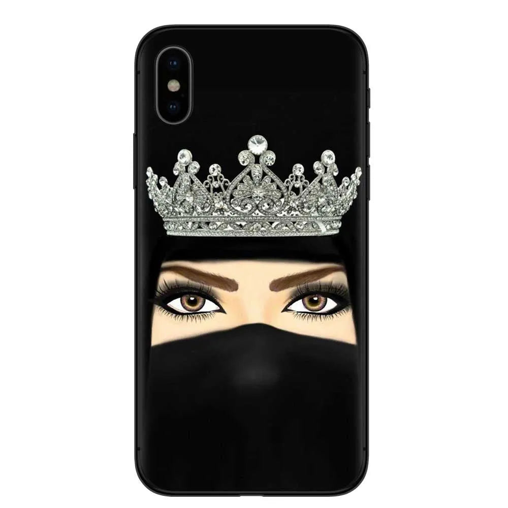 Islamic hijab veil girl design TPU phone case with rhinestone floral letter pattern
