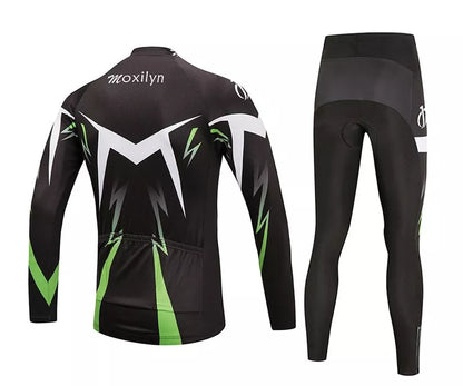 Custom winter cycling fleece suit with long sleeves for team riding in green and red options