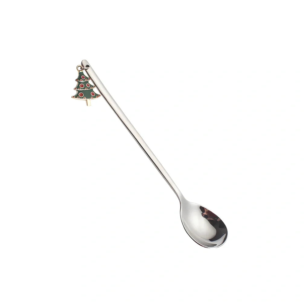 Christmas spoon set with silver and gold finishes, 135mm long stainless steel dessert utensils