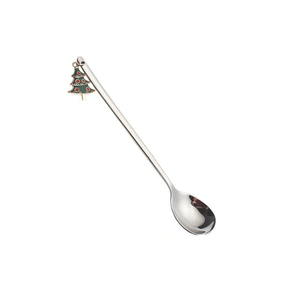 Christmas spoon set with silver and gold finishes, 135mm long stainless steel dessert utensils