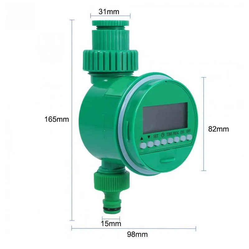 Green automatic watering timer for drip irrigation systems with household water flow compatibility