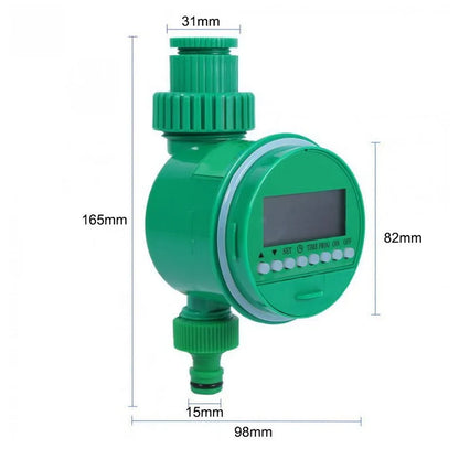 Green automatic watering timer for drip irrigation systems with household water flow compatibility