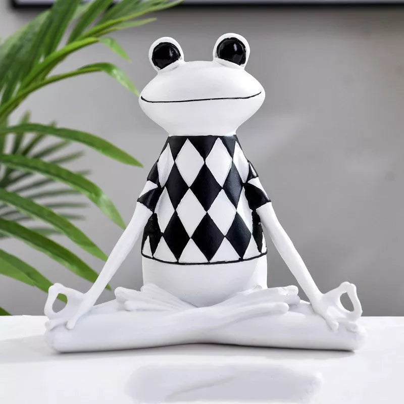 Yoga frog resin statue with metal atmosphere light for home and office decor