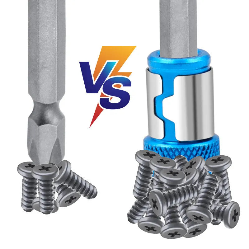 Light blue magnetic screwdriver bit with slotted head and magnetic ring for metric screws