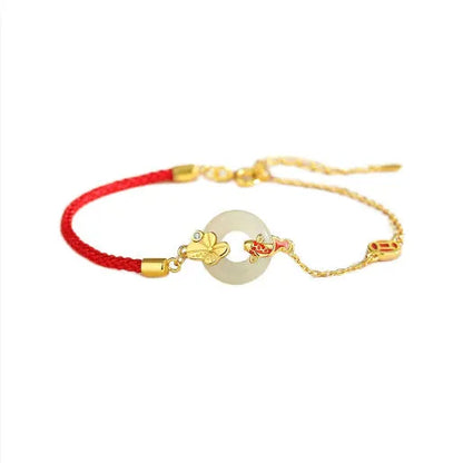 Women's retro 925 silver bracelet with gold electroplated koi fish and peace buckle design