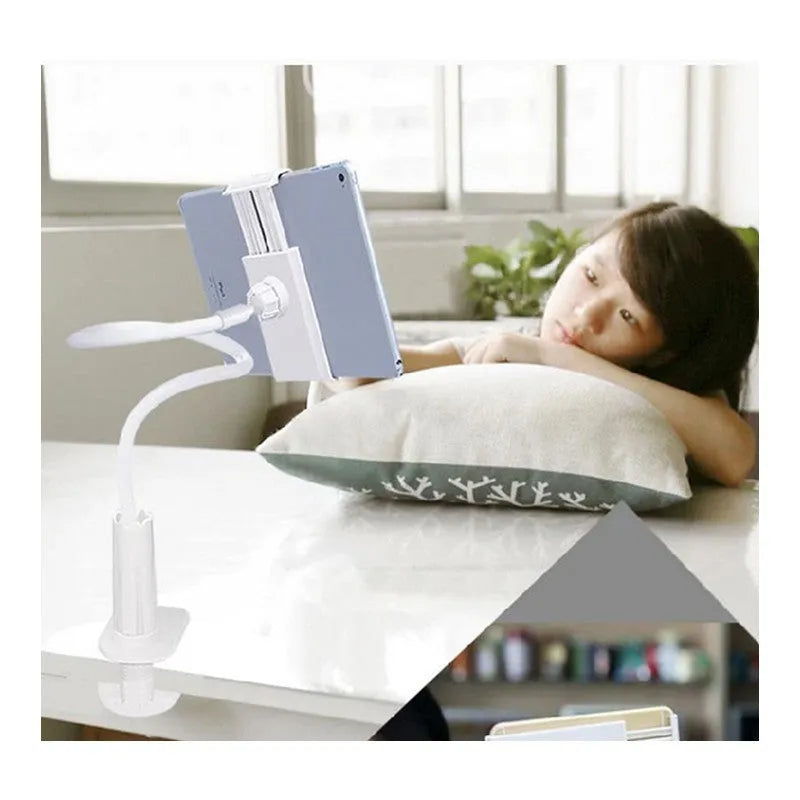 Black flexible mount holder with bendy arm and suction base holding a smartphone at an angle