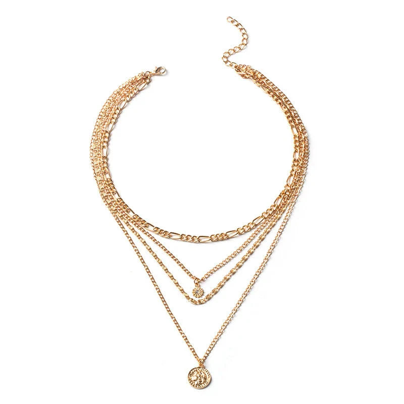 Layered gold coin necklace with delicate chain, chic and durable jewelry gift for women