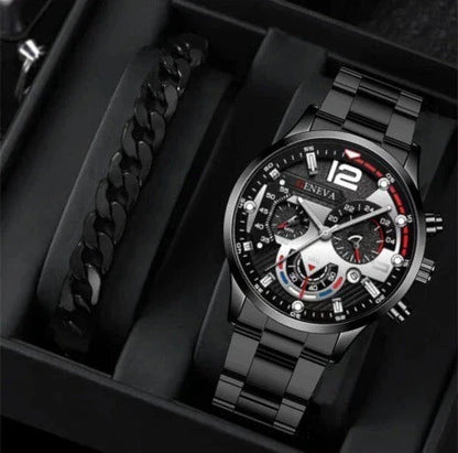Stylish steel bracelet watch set with various color options for fashion-forward men