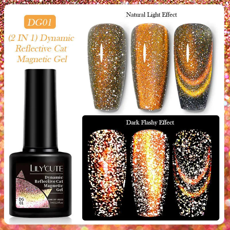 Diamond debris glitter cat eye nail polish gel in six fluorescent colours with nail glue