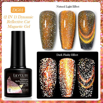 Diamond debris glitter cat eye nail polish gel in six fluorescent colours with nail glue