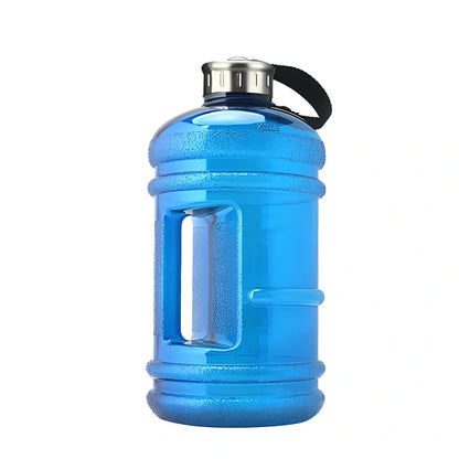 2-litre sports bottle with dumbbell shape in multiple colours including fuchsia, blue, pink, black, green, yellow