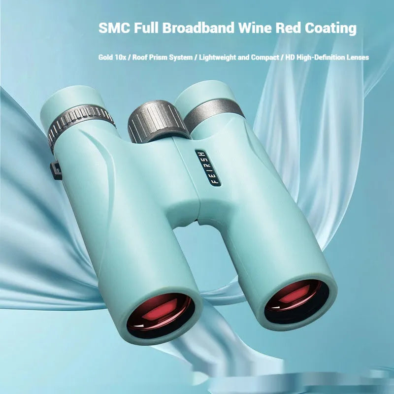 Wine Red Film Imaging Bright Binoculars: 10x32 Magnification for 96m Field of View at 1000m with 3.2mm Exit Pupil and 10mm Eye Relief