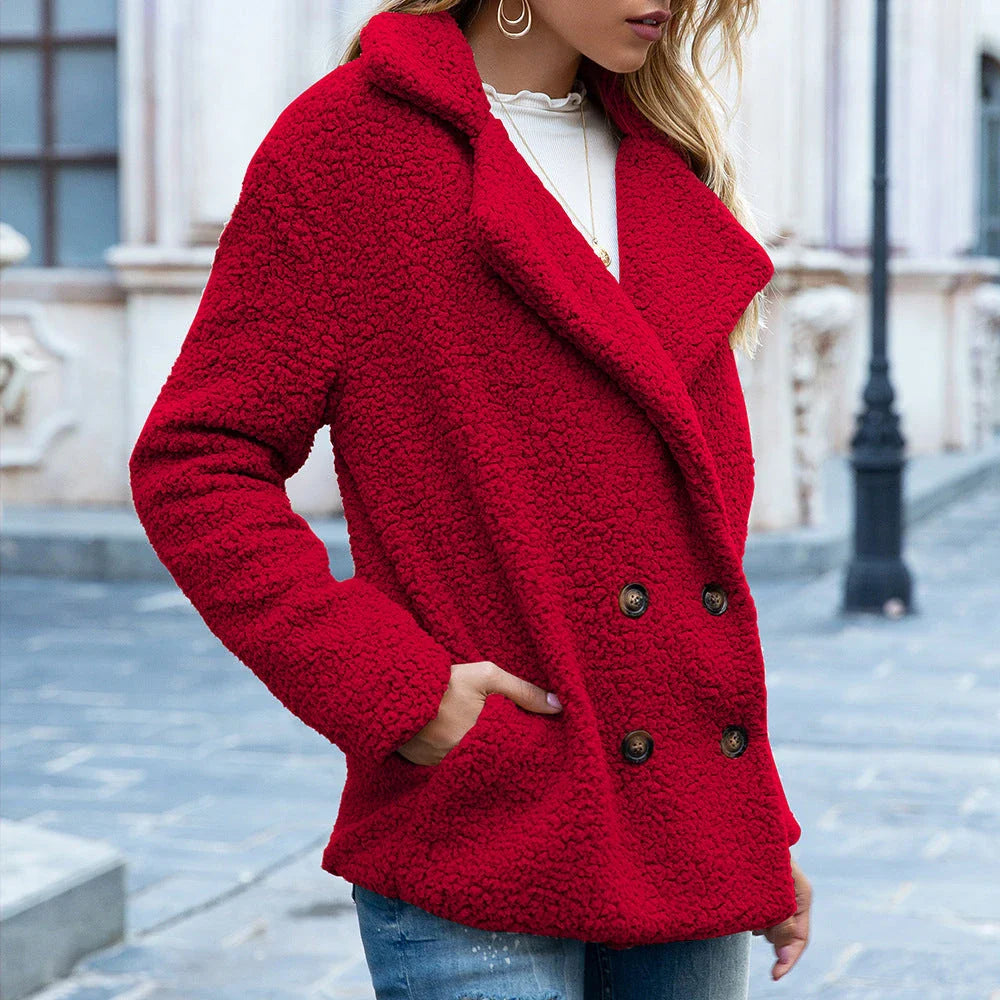 A cozy, plush winter jacket for women in a variety of stylish colors and sizes