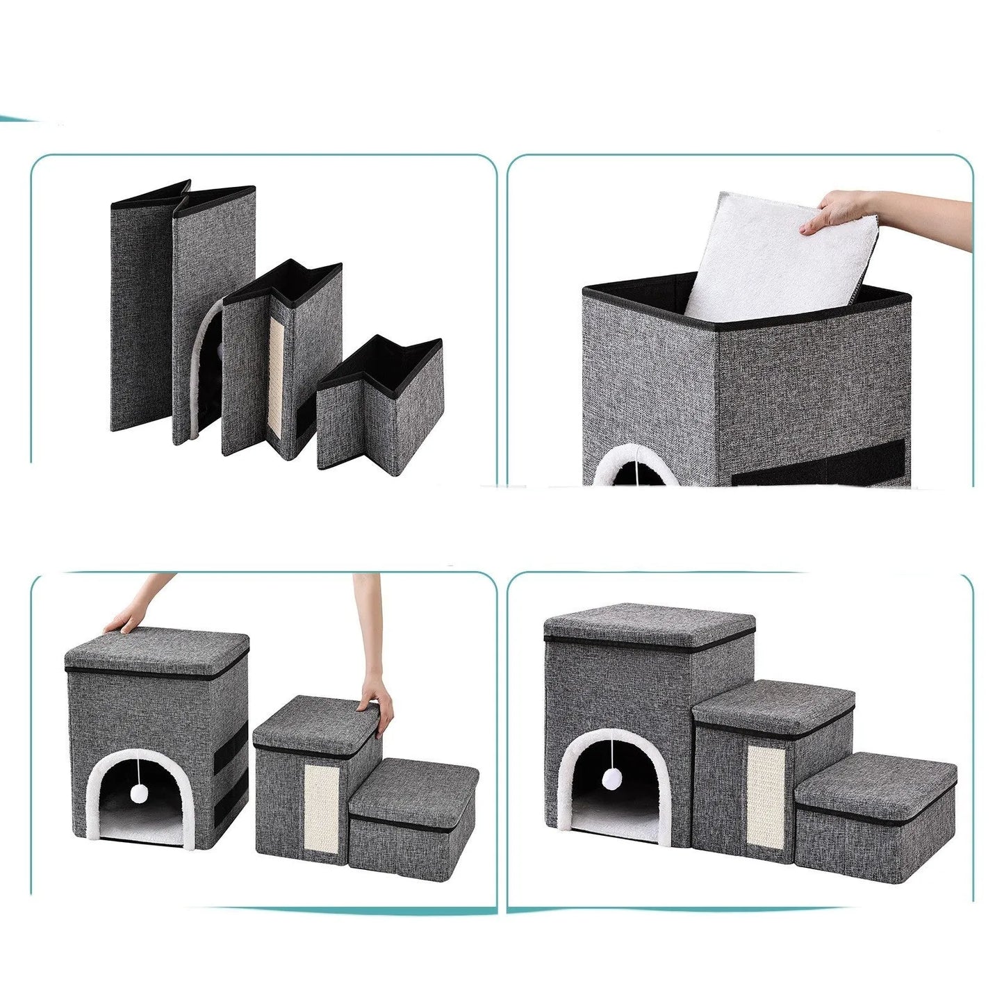Dark grey cloth pet steps ladder measuring 33x76x42cm for dogs and cats