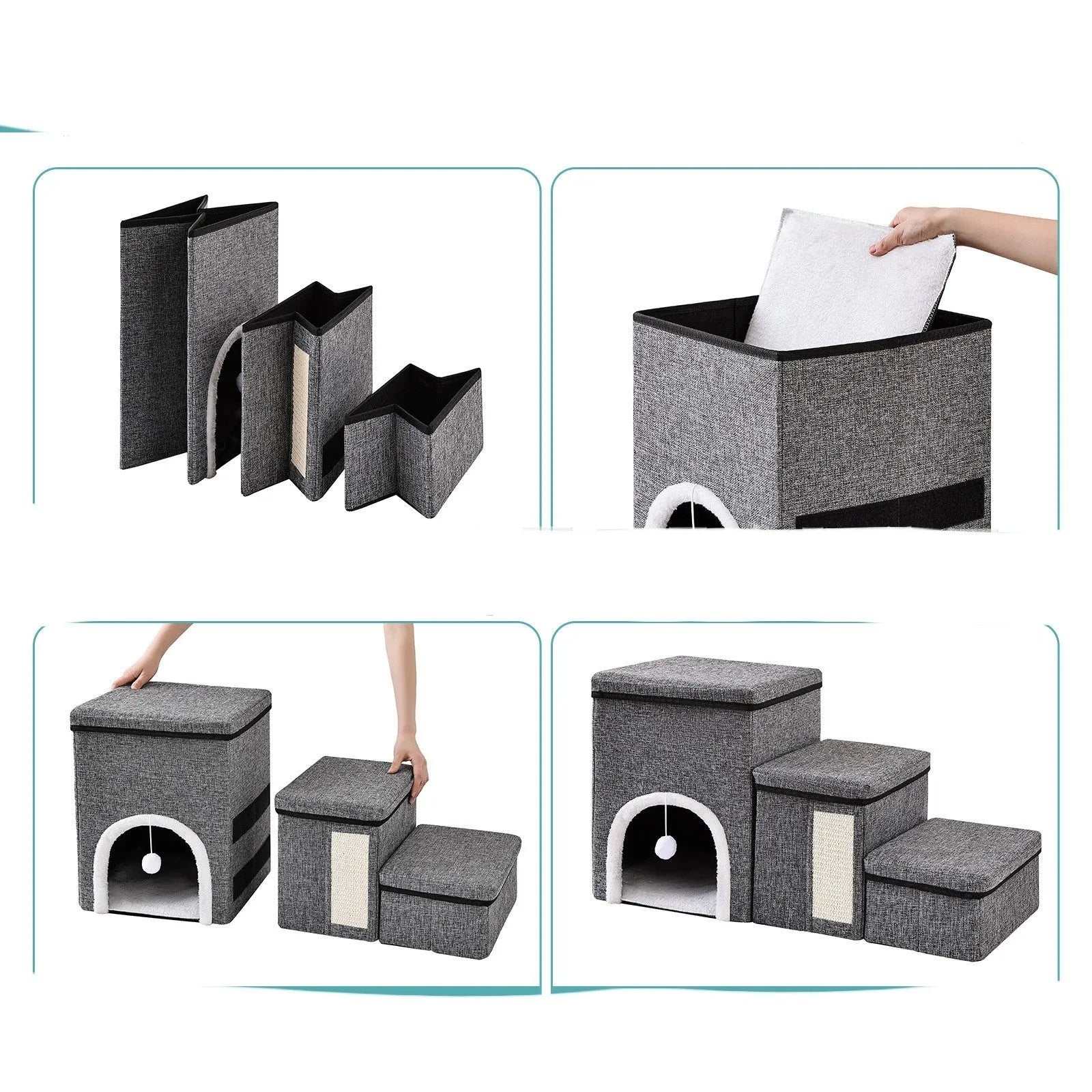 Dark grey cloth pet steps ladder measuring 33x76x42cm for dogs and cats