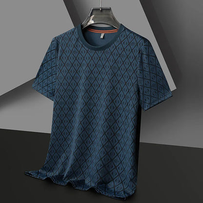 Men's loose fit round neck short sleeve t-shirt in ice silk fabric, shown in a solid colour.