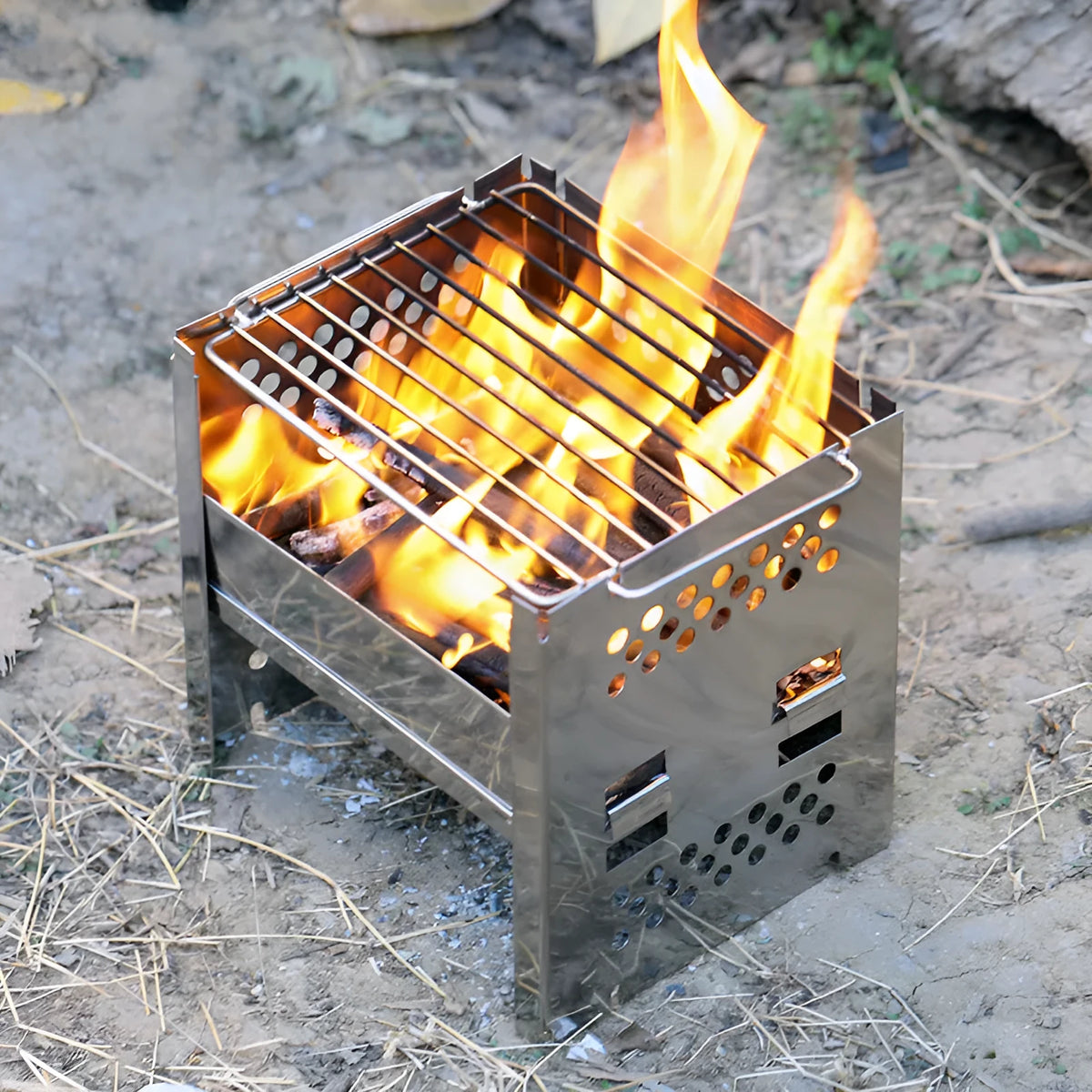 Portable stainless steel camping barbecue grill with removable SUS201 grill for 3-5 people