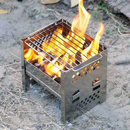 Portable stainless steel camping barbecue grill with removable SUS201 grill for 3-5 people