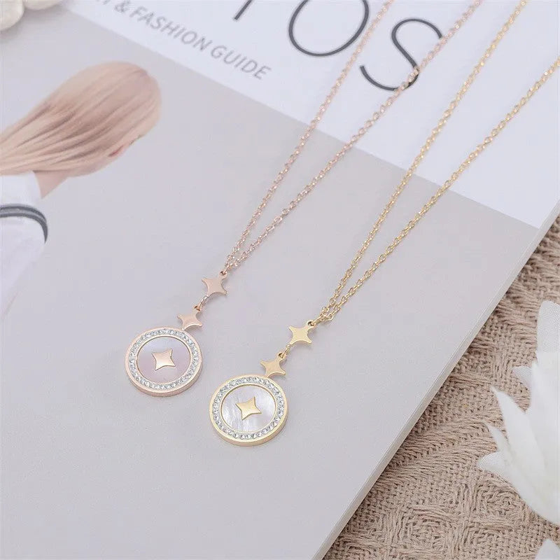 Titanium steel necklace with hexagonal star pendant on O-ring chain in gold finish