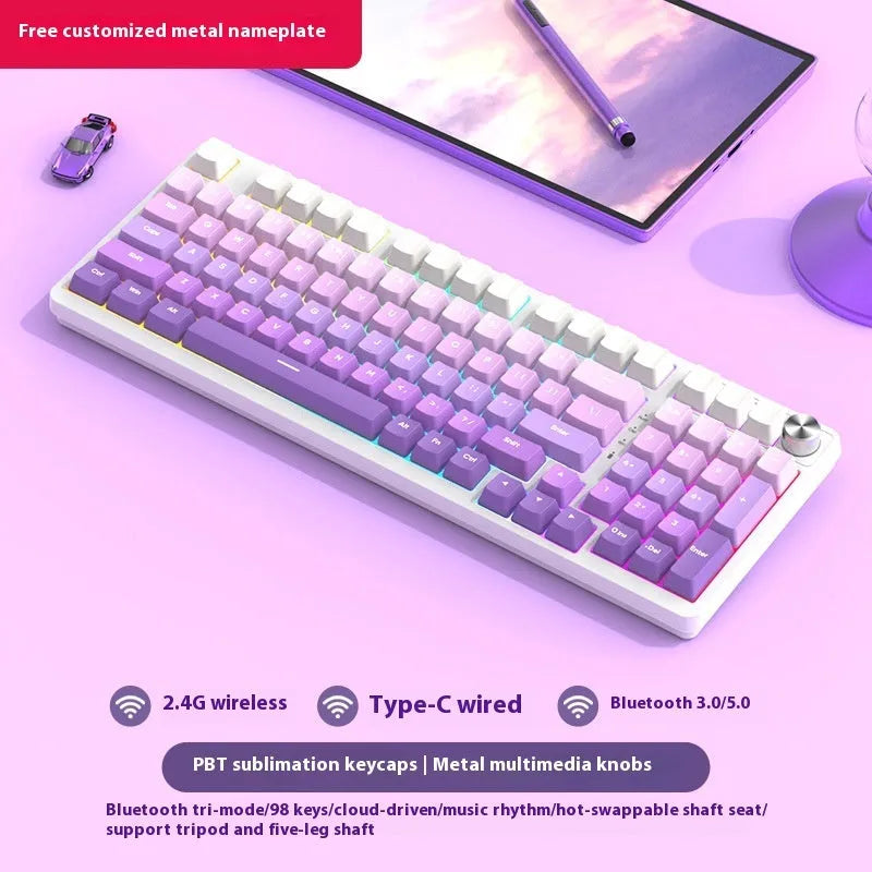 98-key wireless mechanical keyboard kit in black or white with optional LED screen and metal knob
