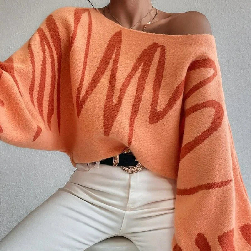 Stylish women's lantern-sleeve pullover sweater in various colours