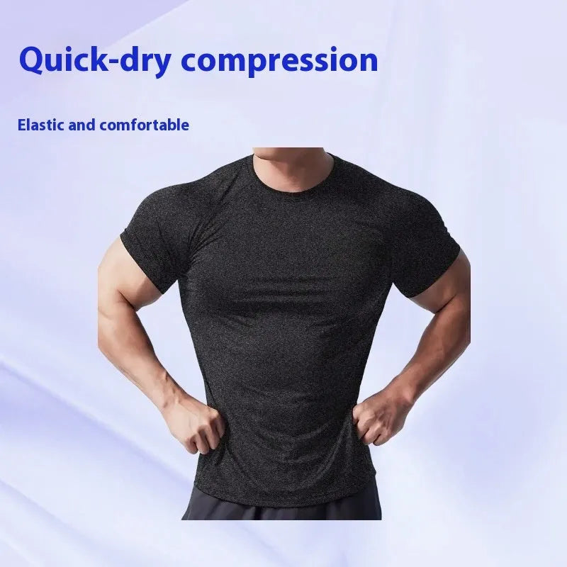 Men's tight-fit stretch quick-drying short sleeve casual t-shirt in grey.