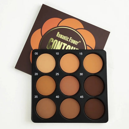 Dark matte makeup palette showing nine waterproof colours with repair disk