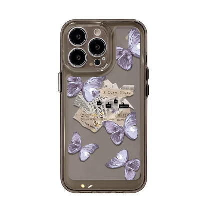 Purple butterfly TPU iPhone case in transparent black or white with lens fine hole and soft shell