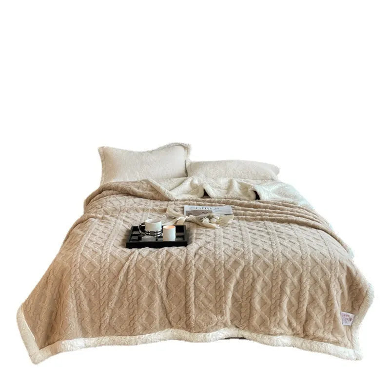 180x200cm thermal flannel blanket in tea green colour showing taffeta weave texture and modern design