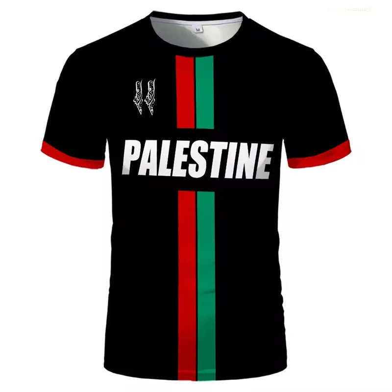 Black 3D printed football T-shirt with stereo pattern on spandex fabric, showing half-sleeve design and regular fit