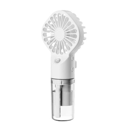 Compact handheld cooling mist fan with 4 adjustable wind speeds, perfect for staying cool and refreshed during the British summer