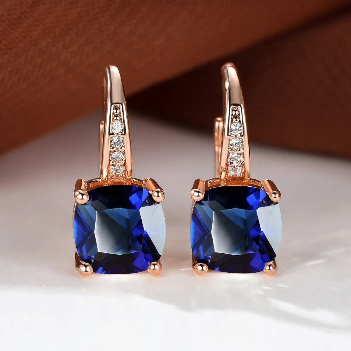 Square zircon inlaid geometric ear hooks in Korean style with electroplated finish