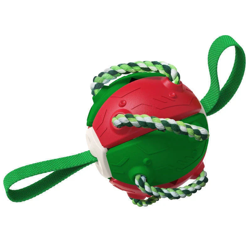 Versatile Frisbee-style dog toy with a unique shape-shifting design that transforms from a sphere to a flat Frisbee mid-flight, providing endless entertainment and exercise for your furry friend.